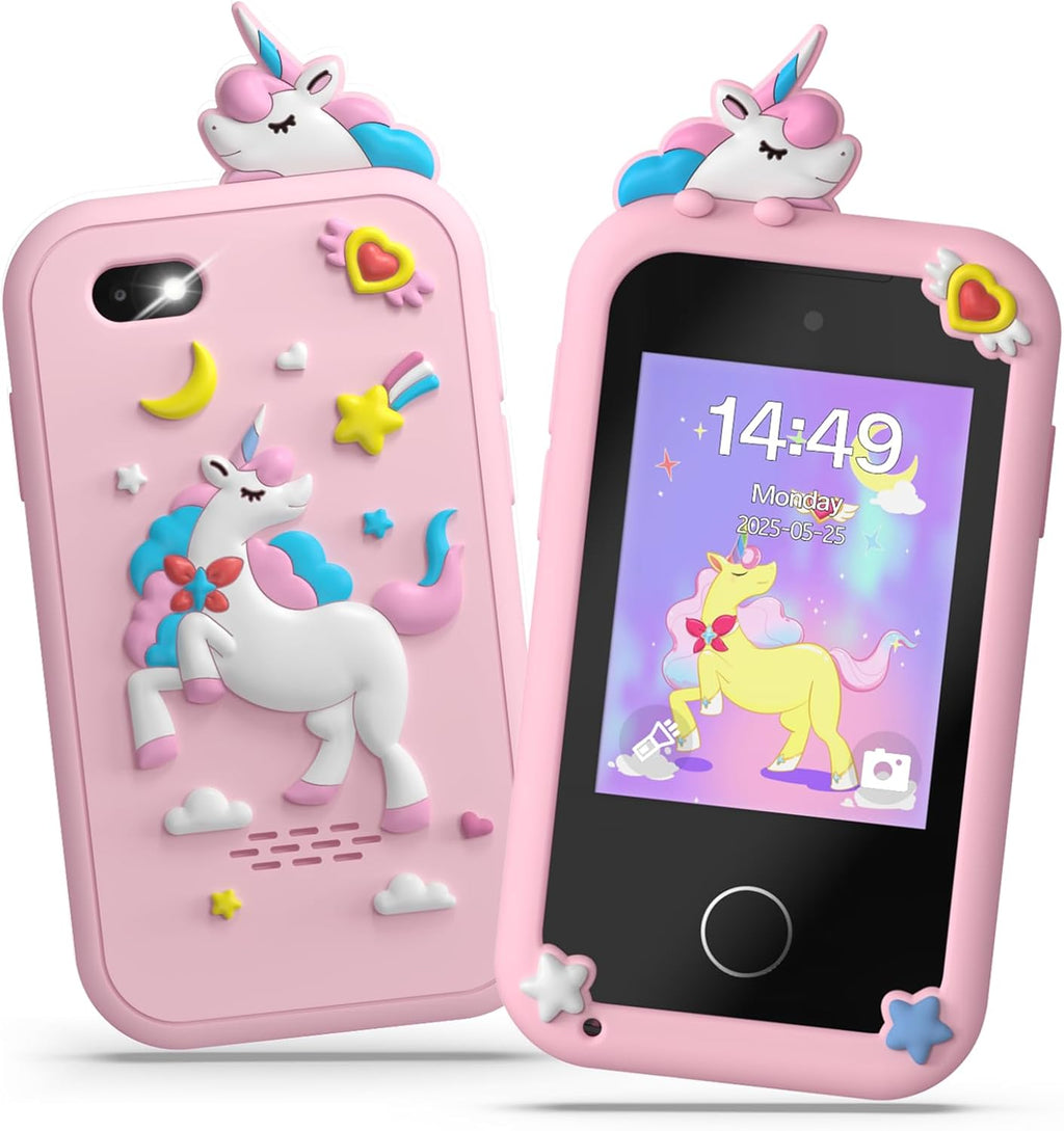 Telephone Enfant, Smartphone Jouets Enfant 3-12 Ans, avec 20 Jeux Éducatifs, MP3 Musique Podomètre Alarme Double Caméra, 8GB Carte SD Incluse - Cadeau Anniversaire/Noël pour Rose