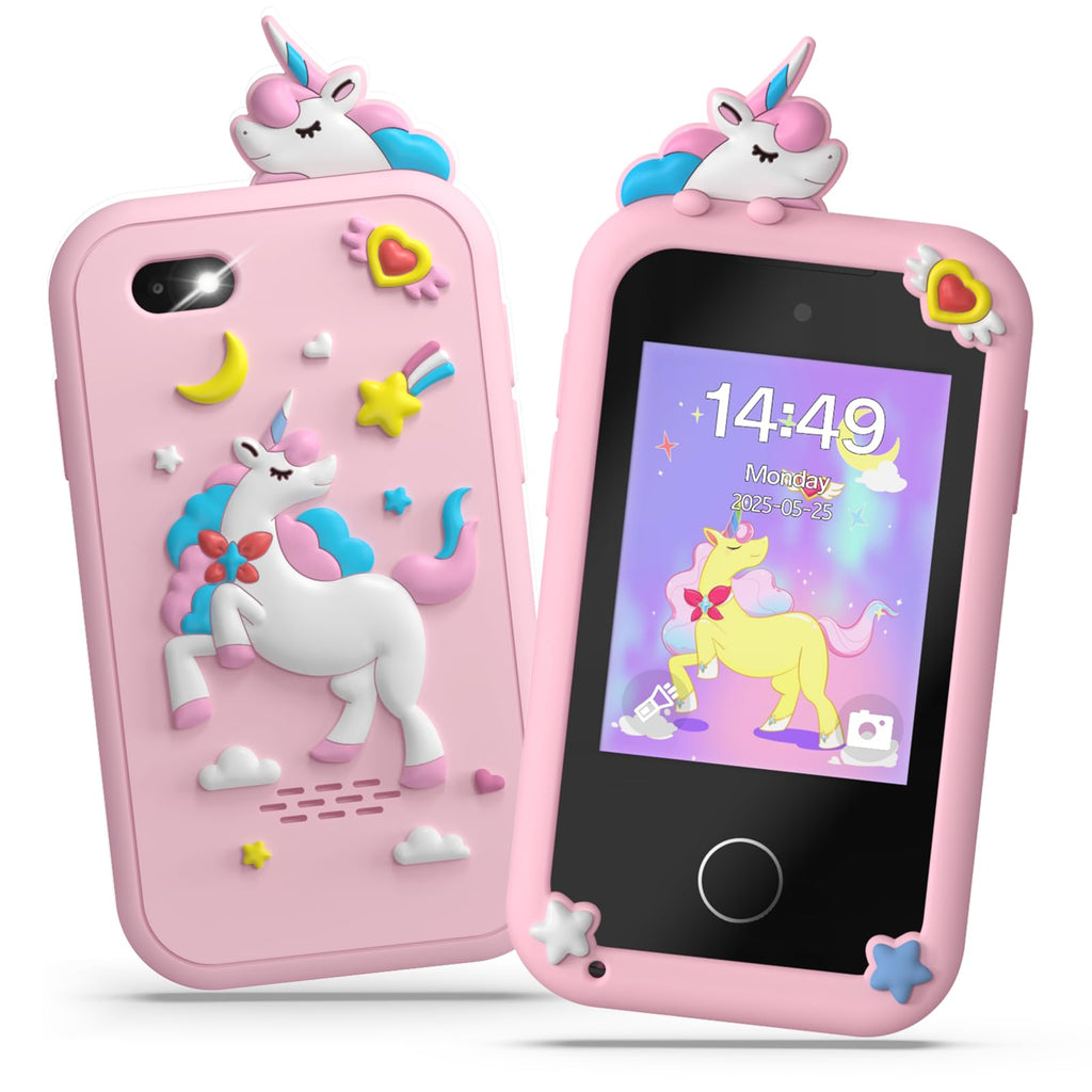 Telephone Enfant, Smartphone Jouets Enfant 3-12 Ans, avec 20 Jeux Éducatifs, MP3 Musique Podomètre Alarme Double Caméra, 8GB Carte SD Incluse - Cadeau Anniversaire/Noël pour Rose