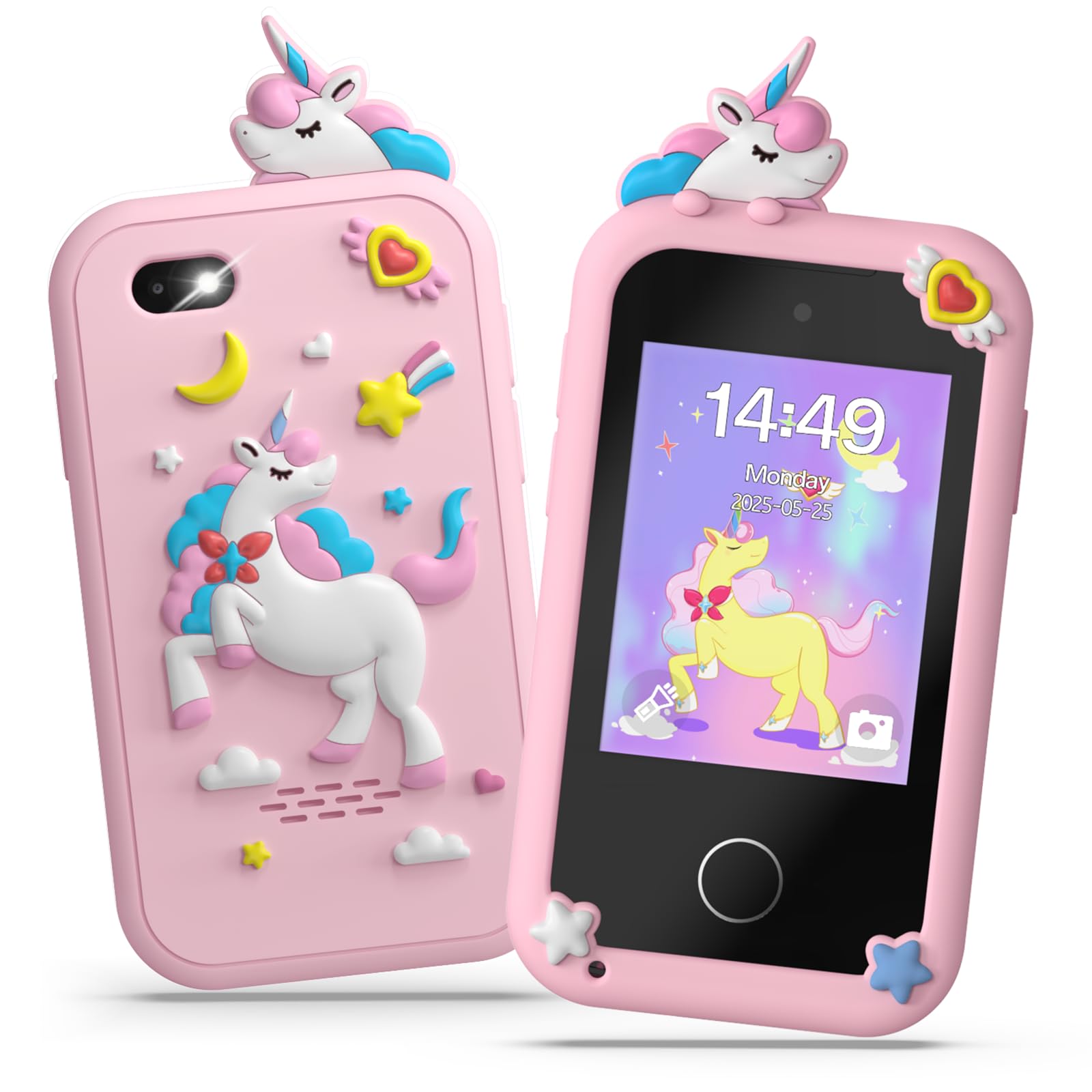 Telephone Enfant, Smartphone Jouets Enfant 3-12 Ans, avec 20 Jeux Éducatifs, MP3 Musique Podomètre Alarme Double Caméra, 8GB Carte SD Incluse - Cadeau Anniversaire/Noël pour Rose