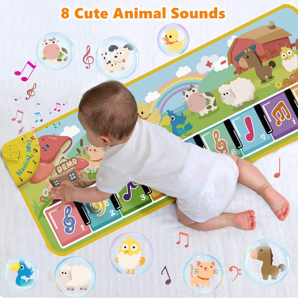 Tapis Musical Tapis Piano Enfant avec 8 Animaux, Tapis de Danse, Tapis de Jeu Musique, Cadeaux d'anniversaire, Jouets Musicaux pour Bébés Garçons Filles