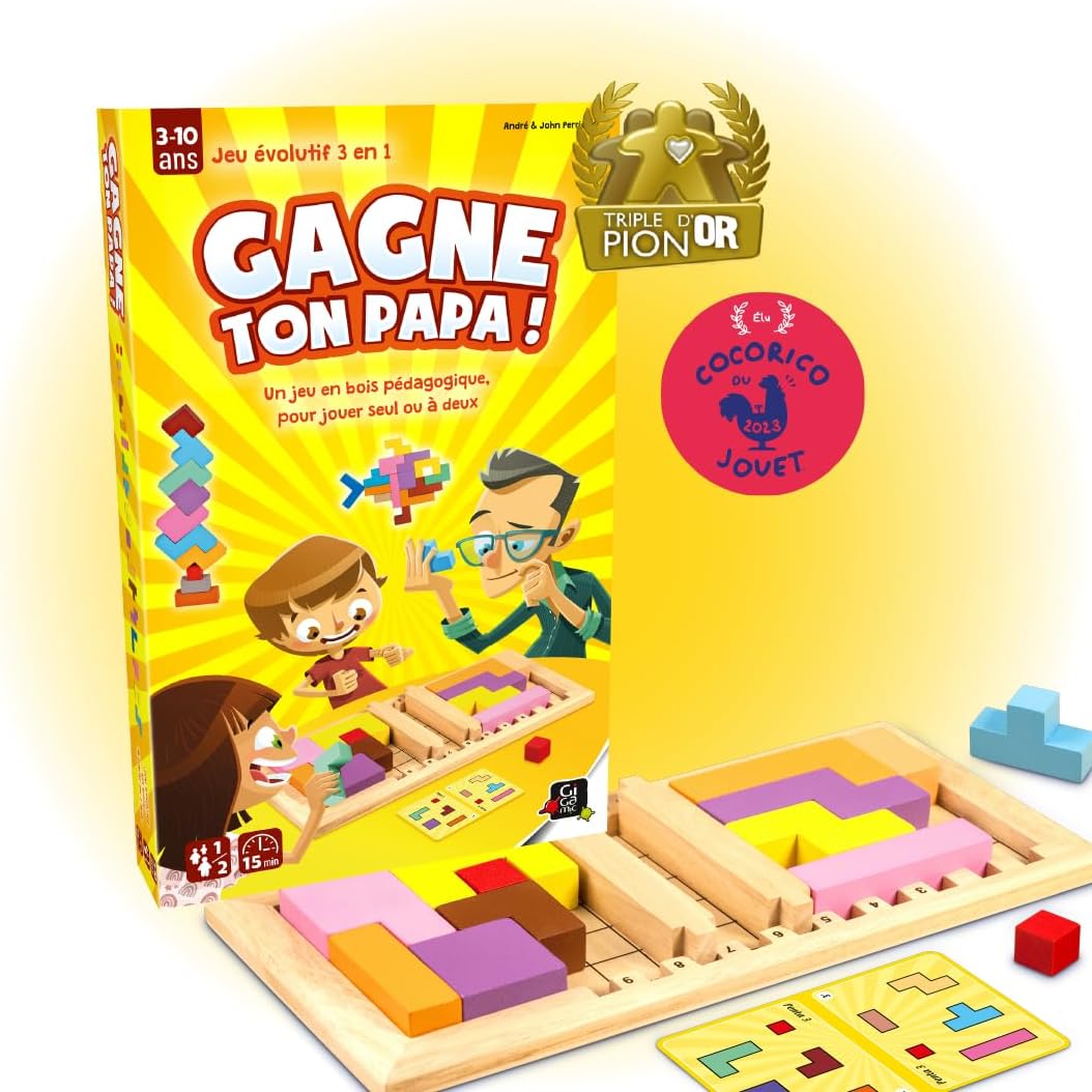 GIGAMIC - Gagne Ton Papa - Le Jeu Casse-tête évolutif en Bois - A partir de 3 Ans - De 1 à 2 Joueurs