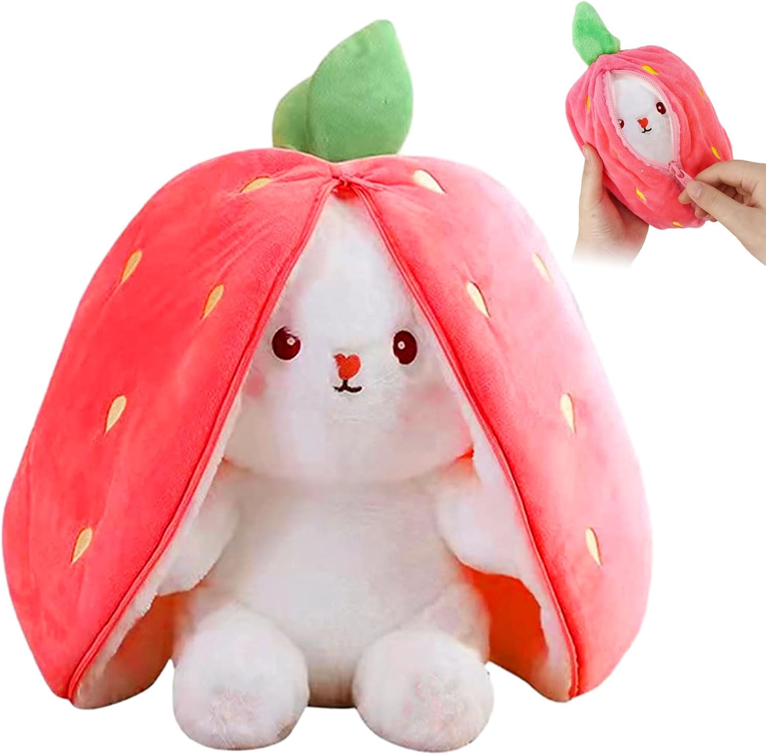 TOGETDREAM Peluche Lapin de Pâques, 25cm Douceur Carottes Fraises Poupée Lapins À Cache-Cache Oreiller en Peluche pour Les Enfants de Plus de 12 Ans (Couleur Rose)
