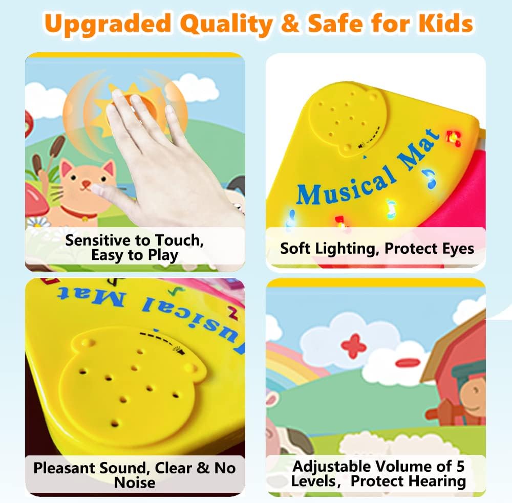 Tapis Musical Tapis Piano Enfant avec 8 Animaux, Tapis de Danse, Tapis de Jeu Musique, Cadeaux d'anniversaire, Jouets Musicaux pour Bébés Garçons Filles