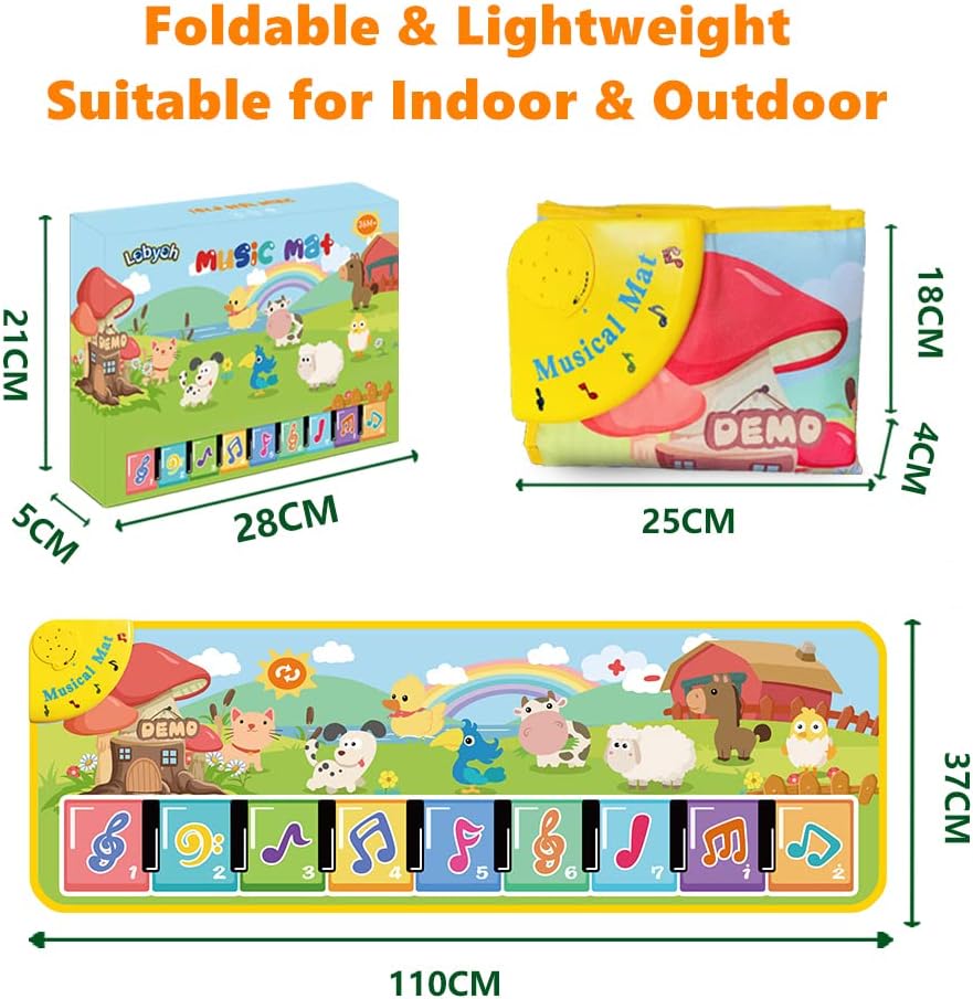 Tapis Musical Tapis Piano Enfant avec 8 Animaux, Tapis de Danse, Tapis de Jeu Musique, Cadeaux d'anniversaire, Jouets Musicaux pour Bébés Garçons Filles