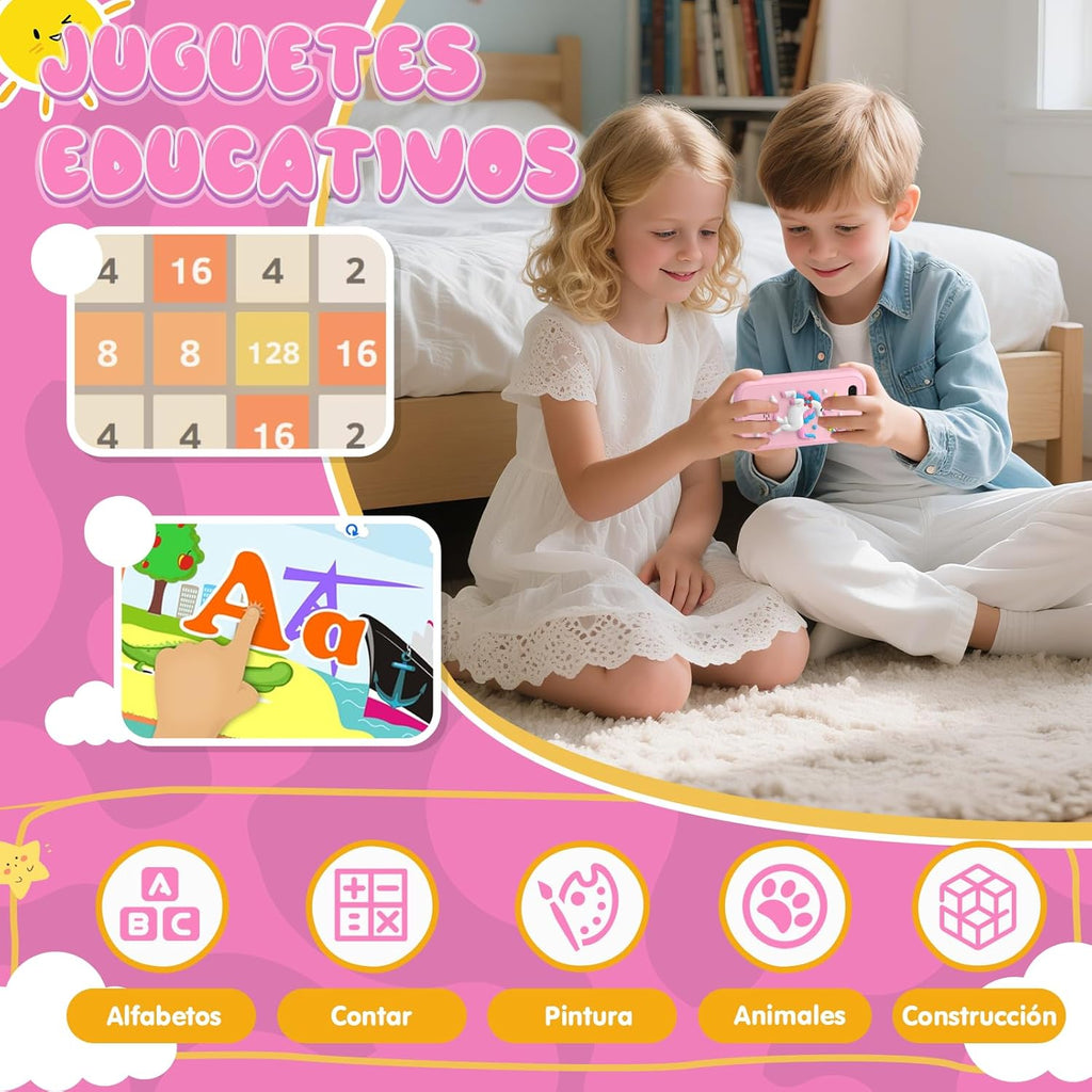 Telephone Enfant, Smartphone Jouets Enfant 3-12 Ans, avec 20 Jeux Éducatifs, MP3 Musique Podomètre Alarme Double Caméra, 8GB Carte SD Incluse - Cadeau Anniversaire/Noël pour Rose