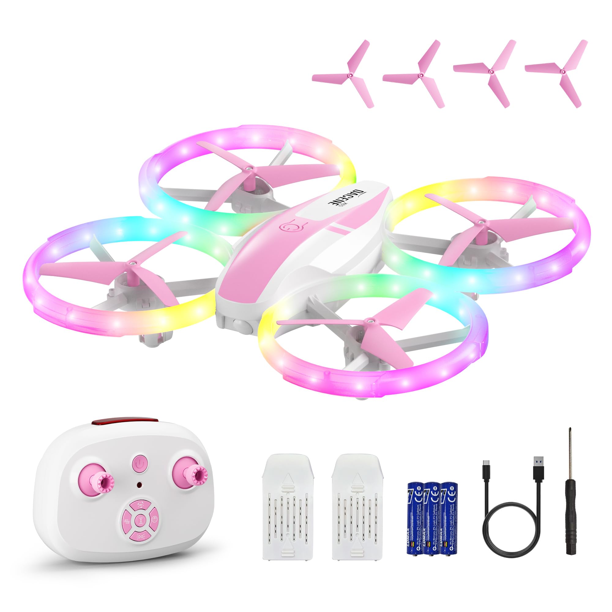 Drone Enfant, Mini Avion Télécommandé avec Lumières LED, 360°Rotation, Décollage en Un clic et 2 Batteries, Idéal Jeux Intérieur et Extérieur, Jouet Cadeau pour Garçons et Filles (Bleu)