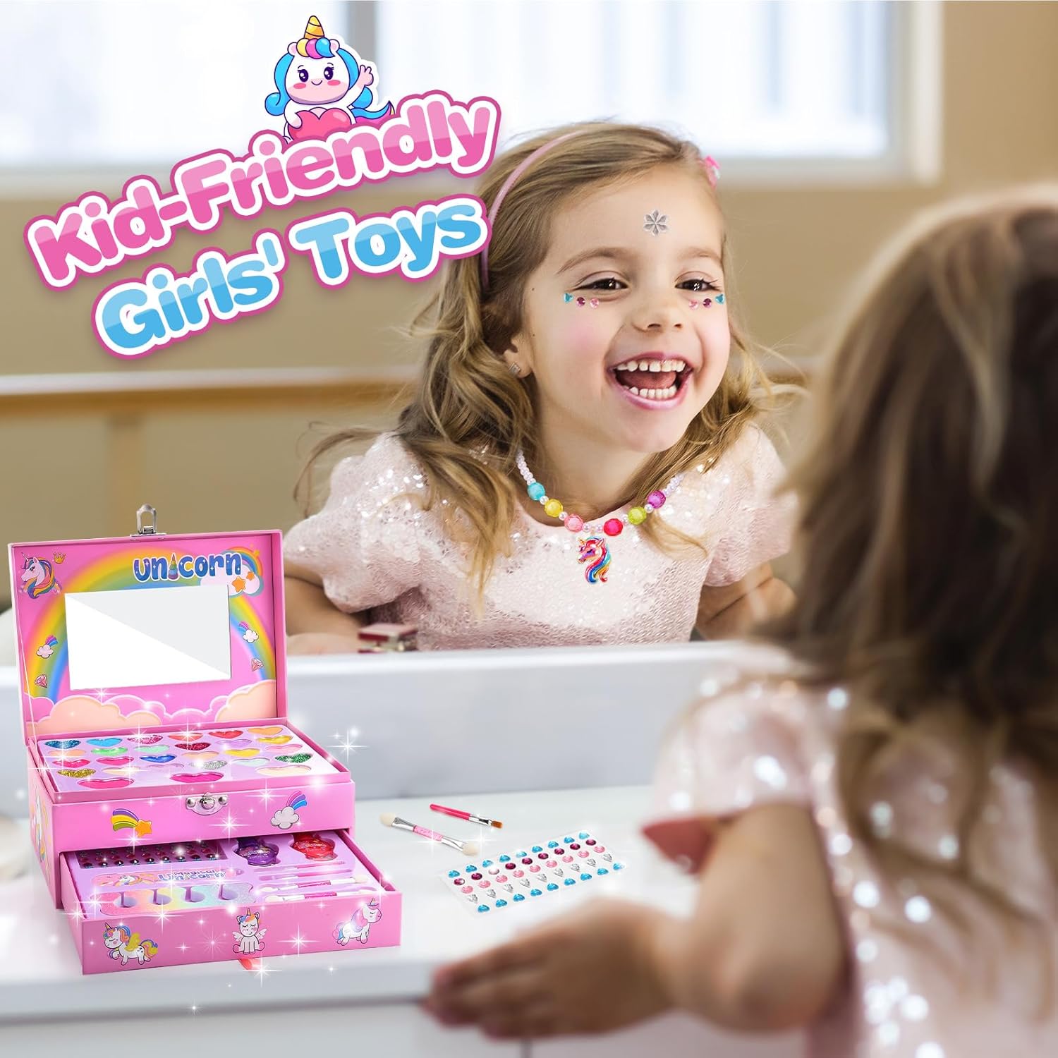 Licorne Maquillage Enfant Fille, Jouet Fille 5 6 7 8 9 10 Ans Licornes Palette Cadeau Noël Anniversaire Enfants 4-9 Ans Filles Coffret Maquillage Licorne Jouet Cadeau Filles 5-10