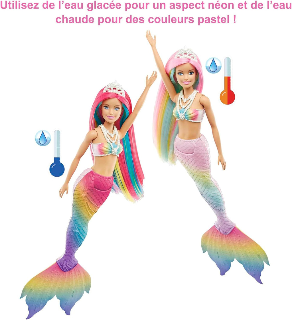 Barbie Dreamtopia Sirène Magique Arc-en-Ciel, Poupée Sirène Changeant De Couleur dans l'eau, Jouet pour Enfant de 3 Ans et Plus, GTF89