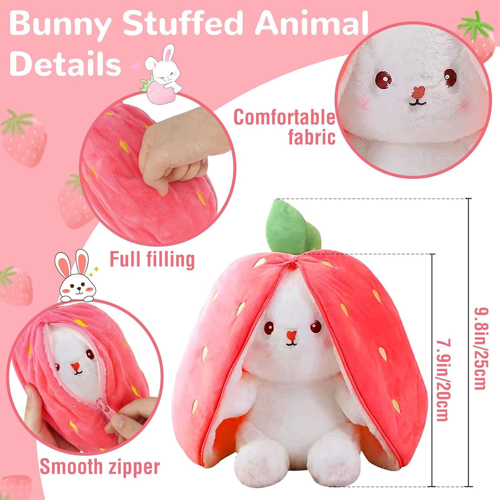 TOGETDREAM Peluche Lapin de Pâques, 25cm Douceur Carottes Fraises Poupée Lapins À Cache-Cache Oreiller en Peluche pour Les Enfants de Plus de 12 Ans (Couleur Rose)