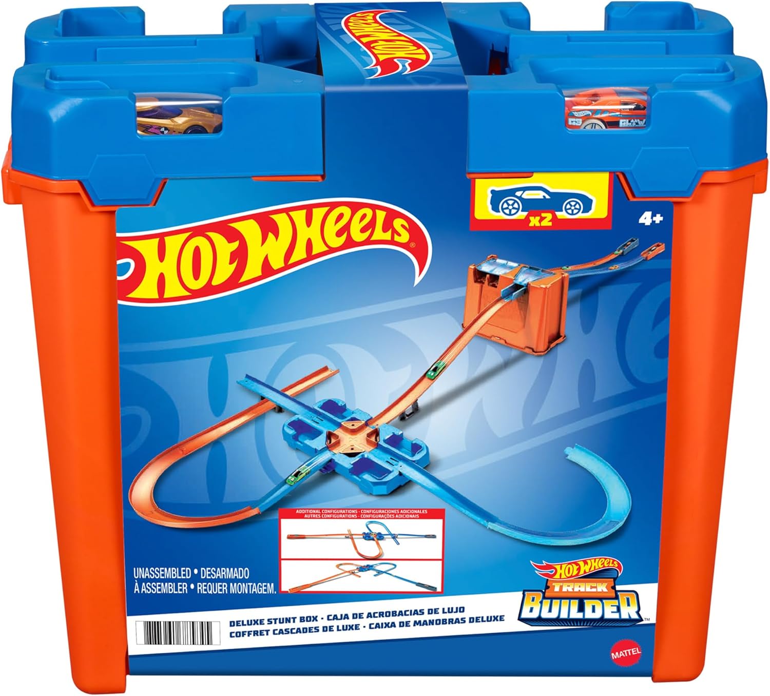 Hot Wheels Track Builder boîte de Construction Deluxe, 6 mètres de Piste, 2 Petites Voitures de Course incluses, Jouet pour Enfant, GGP93