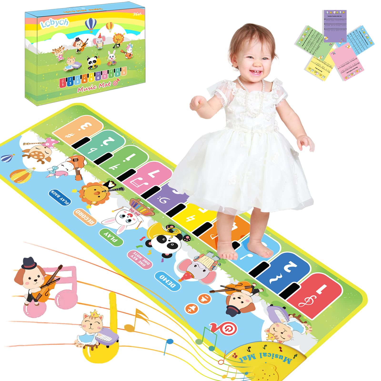 Tapis Musical Tapis Piano Enfant avec 8 Animaux, Tapis de Danse, Tapis de Jeu Musique, Cadeaux d'anniversaire, Jouets Musicaux pour Bébés Garçons Filles