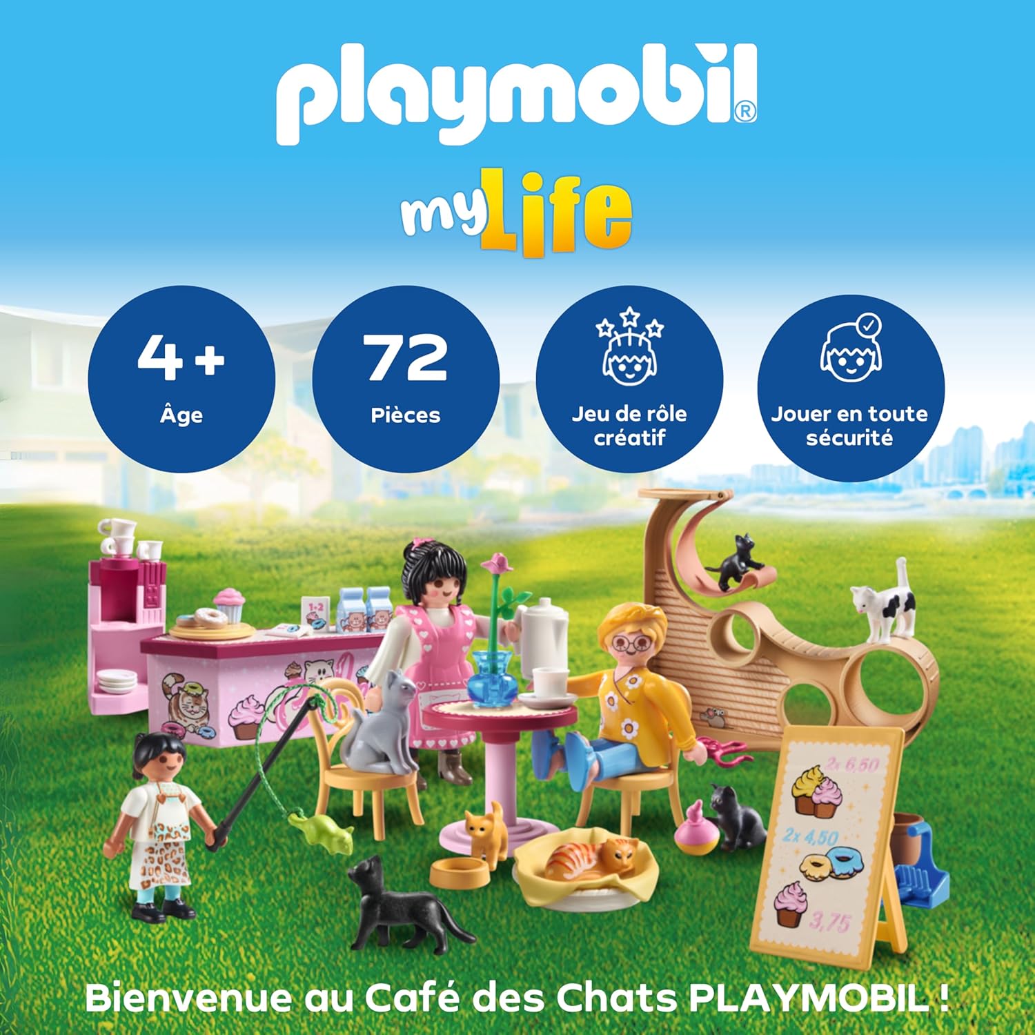 Playmobil | My Life | Café des Chats | Jouet pour Enfants | Set de Figurines d'animaux | Jouet pour Enfants à partir de 4 Ans | 71744