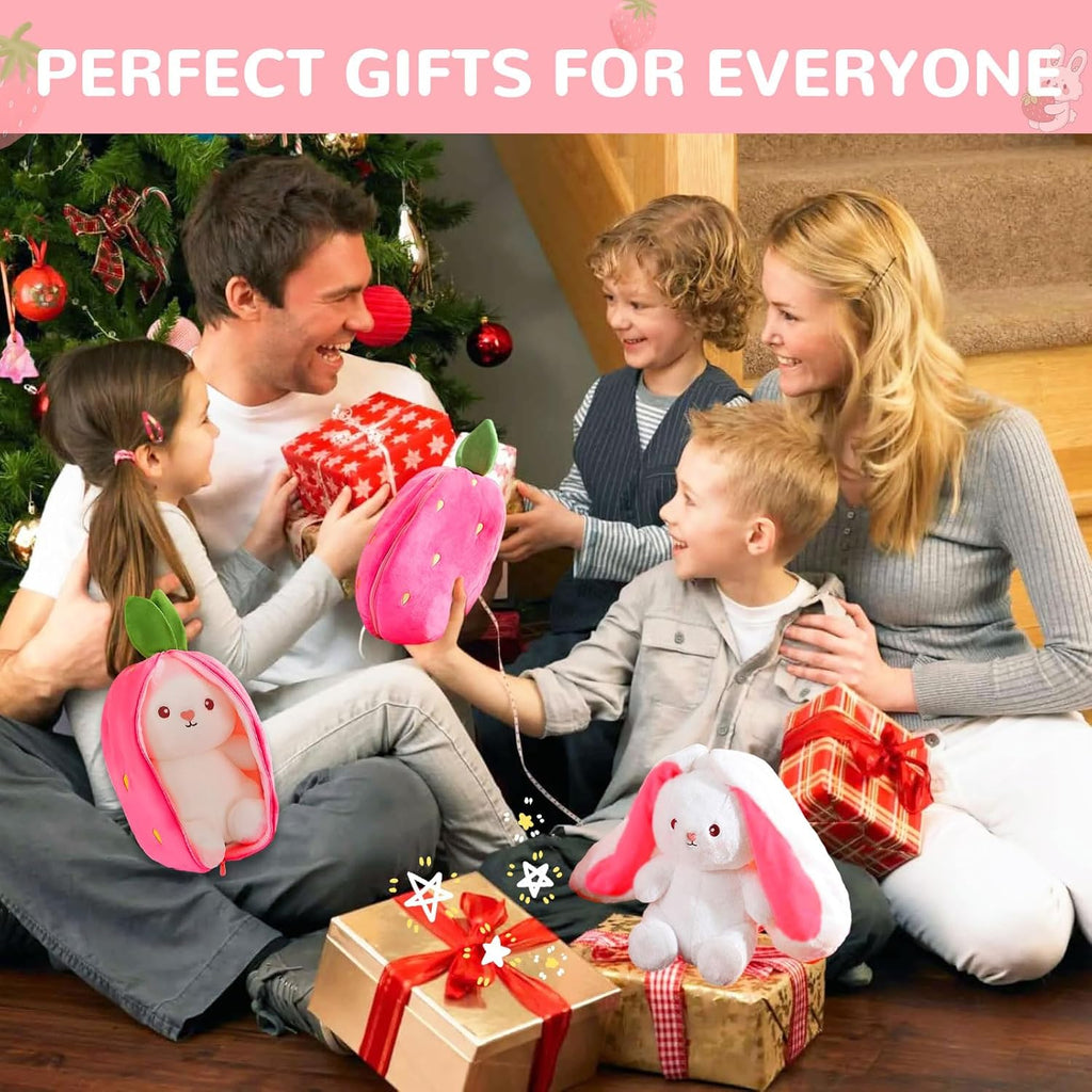 TOGETDREAM Peluche Lapin de Pâques, 25cm Douceur Carottes Fraises Poupée Lapins À Cache-Cache Oreiller en Peluche pour Les Enfants de Plus de 12 Ans (Couleur Rose)