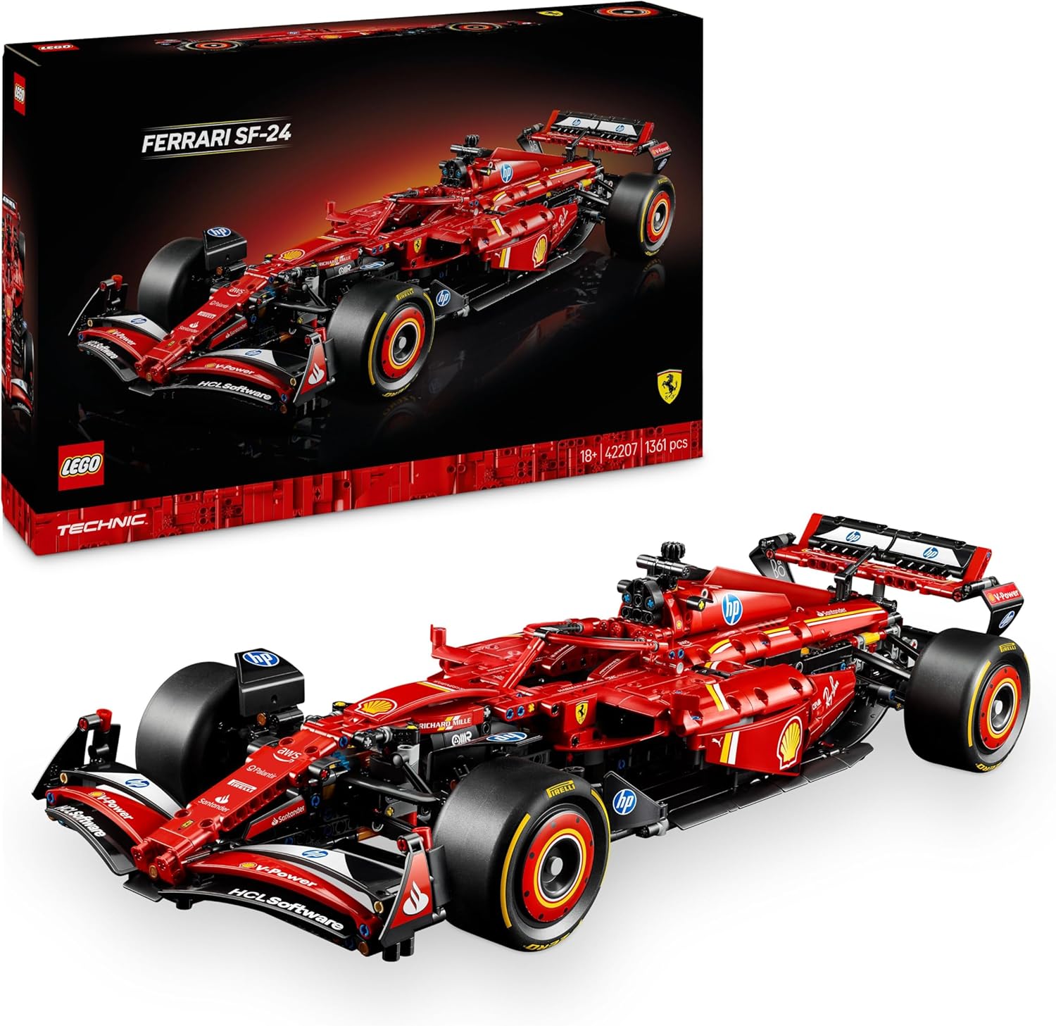 LEGO Technic F1 Ferrari SF-24 - Maquette de Voiture de Course Collector à Échelle 1/8 - Inclut Moteur V6, Boîte de Vitesses, DRS & Volant - Activité de Noël - Idée Cadeau Adulte & Adolescent 42207