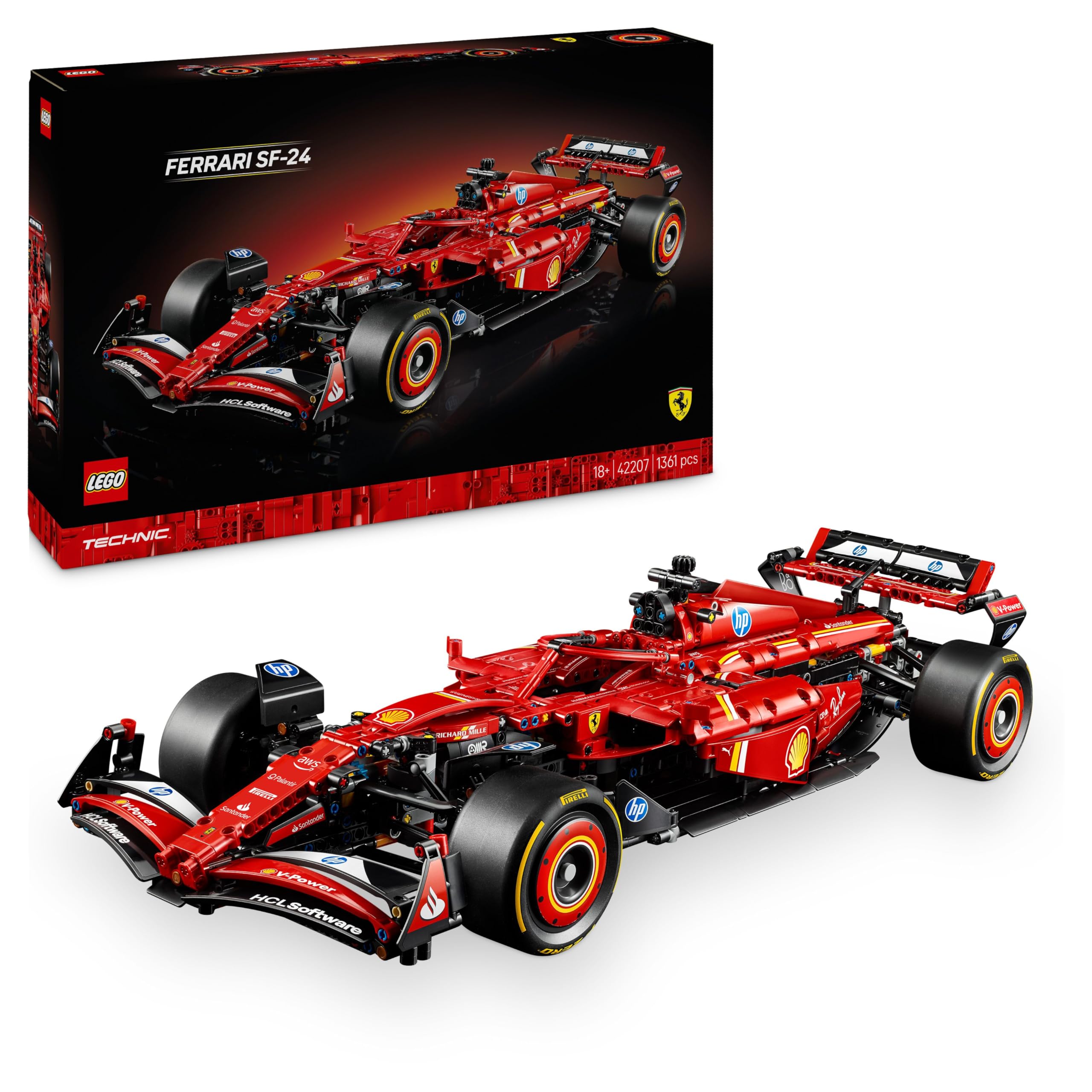 LEGO Technic F1 Ferrari SF-24 - Maquette de Voiture de Course Collector à Échelle 1/8 - Inclut Moteur V6, Boîte de Vitesses, DRS & Volant - Activité de Noël - Idée Cadeau Adulte & Adolescent 42207