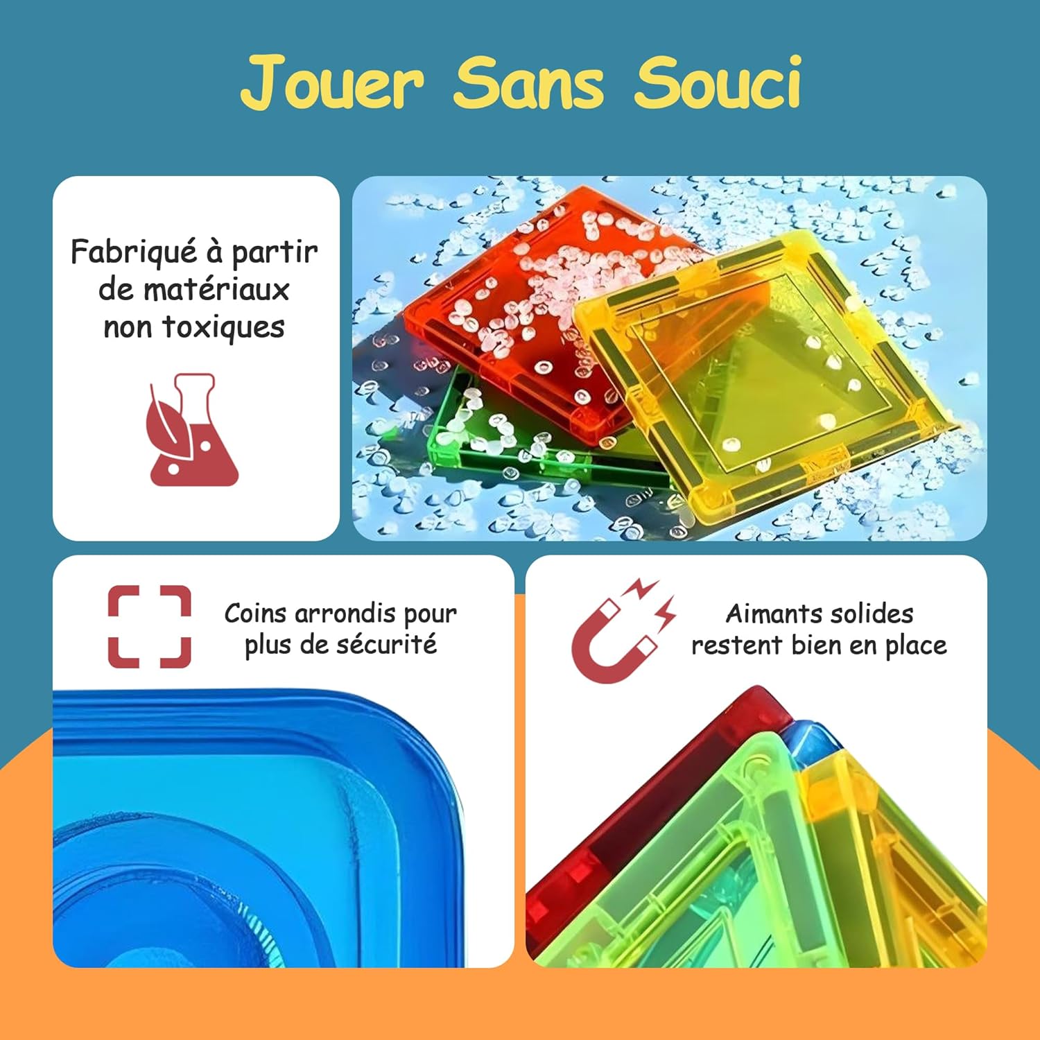 Olvy Blocs Magnétiques Montessori Jouet - 120 Tuiles Magnétiques Enfants - Jouet de Construction Magnétique Dès 3 Ans - Smart Playground Blocs Magnétiques (120 Tuiles Magnétiques)