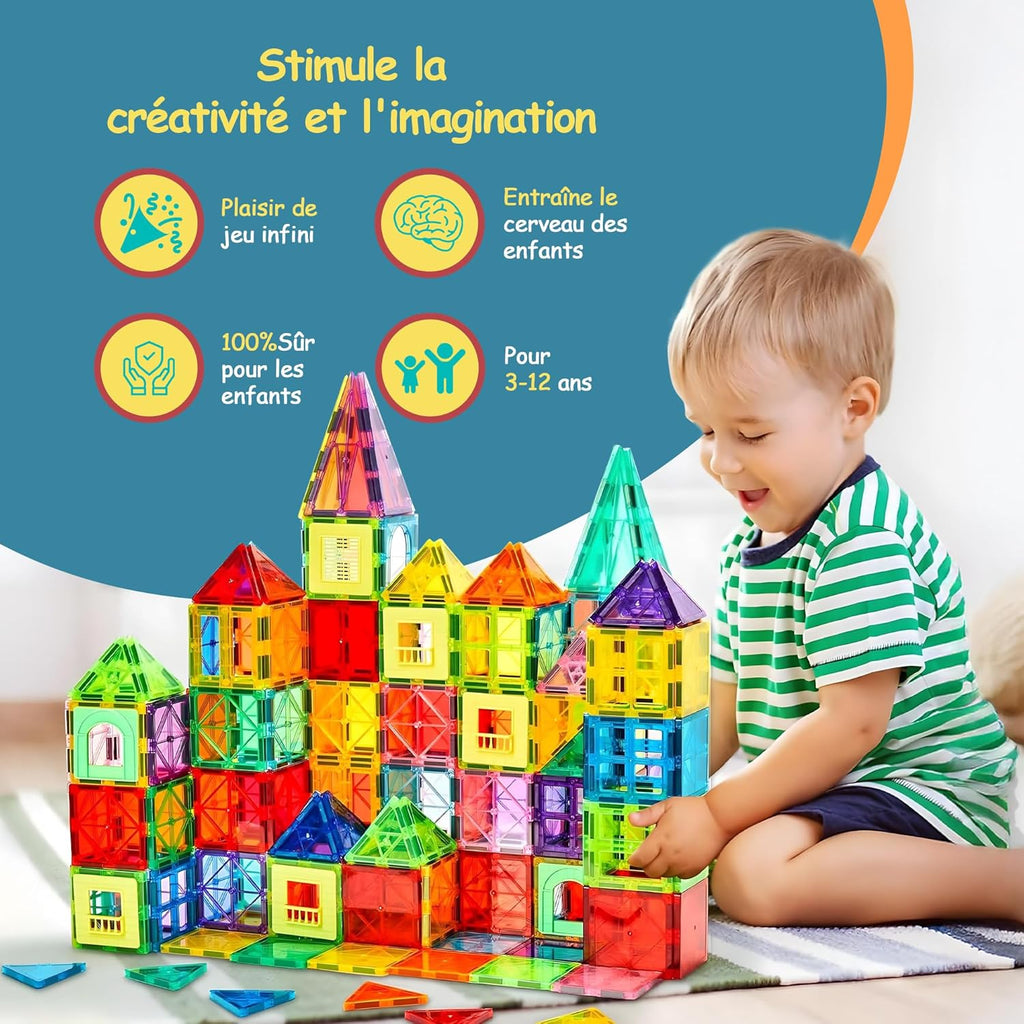 Olvy Blocs Magnétiques Montessori Jouet - 120 Tuiles Magnétiques Enfants - Jouet de Construction Magnétique Dès 3 Ans - Smart Playground Blocs Magnétiques (120 Tuiles Magnétiques)