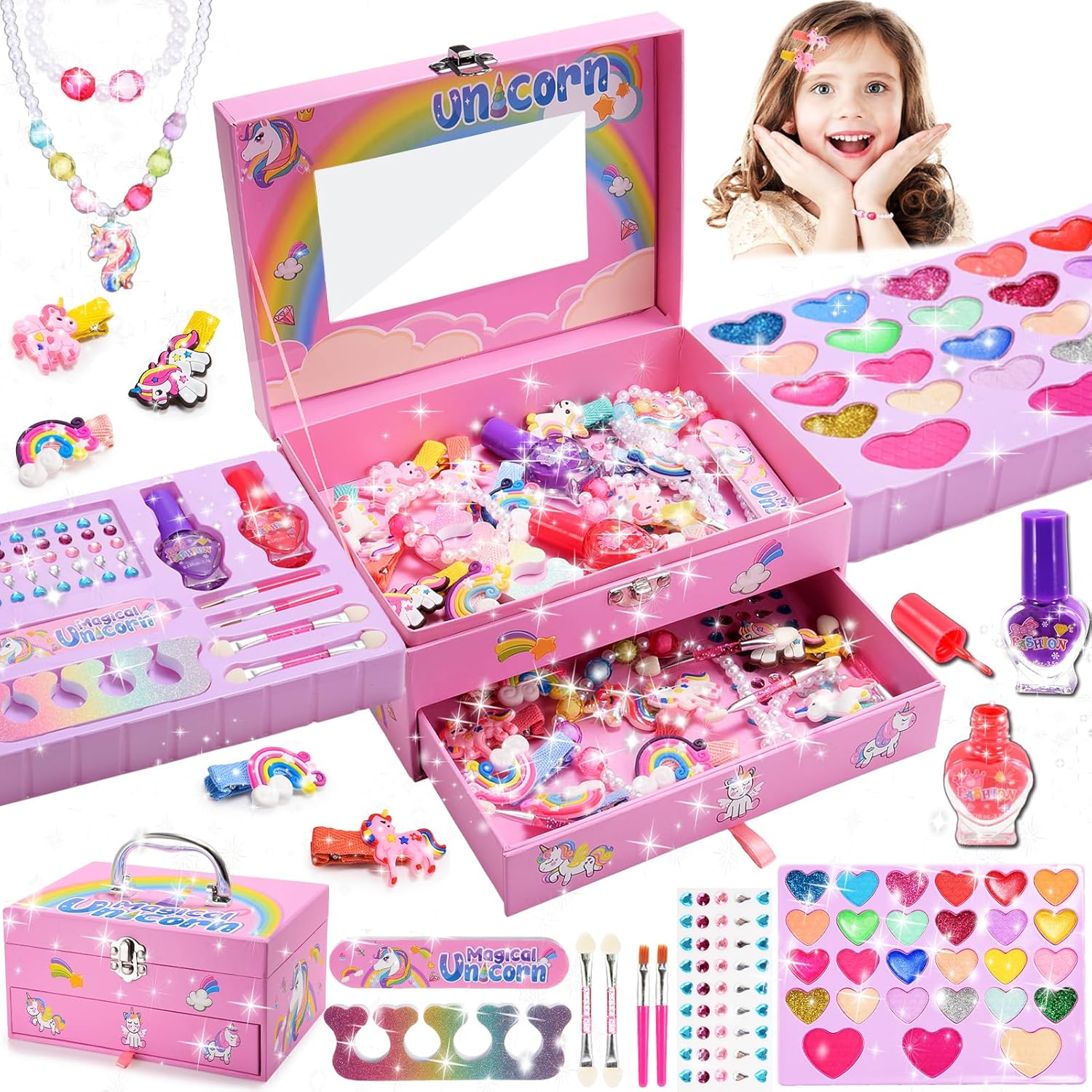 Licorne Maquillage Enfant Fille, Jouet Fille 5 6 7 8 9 10 Ans Licornes Palette Cadeau Noël Anniversaire Enfants 4-9 Ans Filles Coffret Maquillage Licorne Jouet Cadeau Filles 5-10