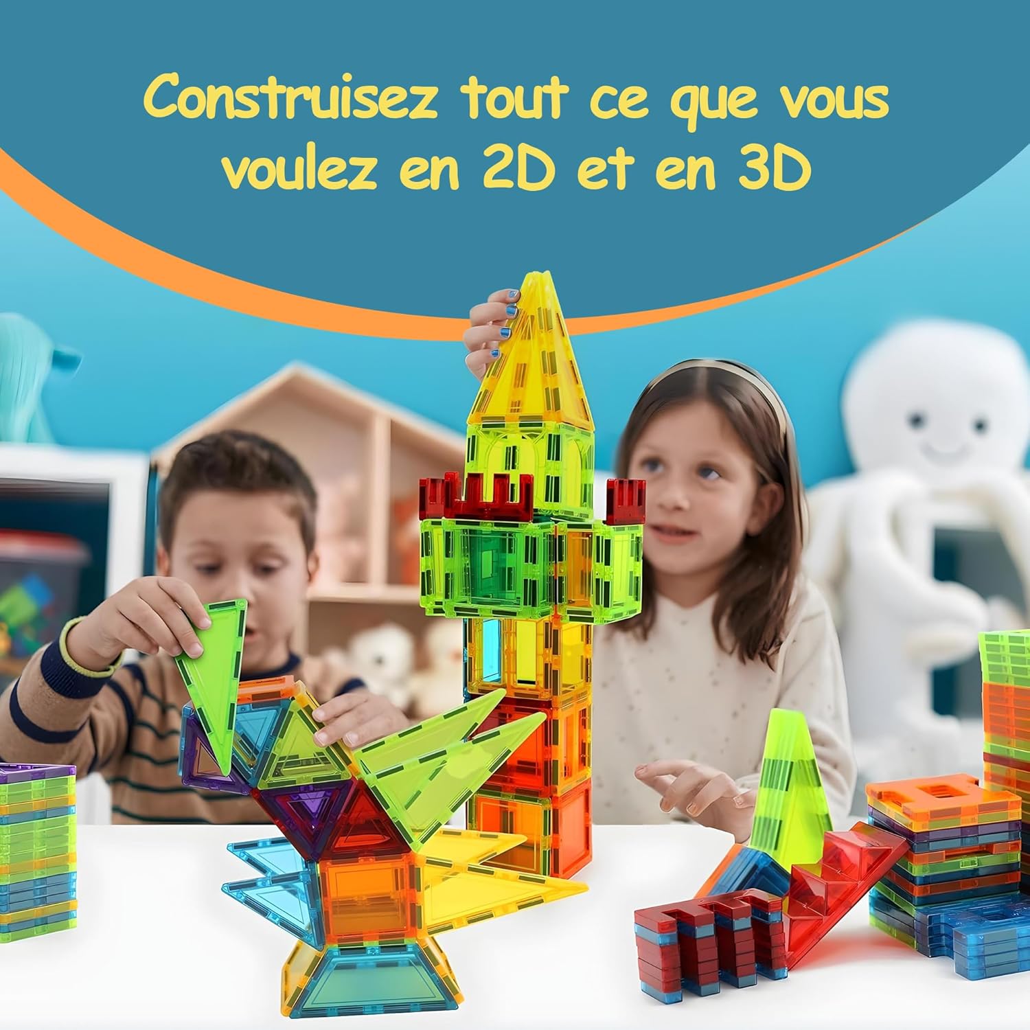 Olvy Blocs Magnétiques Montessori Jouet - 120 Tuiles Magnétiques Enfants - Jouet de Construction Magnétique Dès 3 Ans - Smart Playground Blocs Magnétiques (120 Tuiles Magnétiques)
