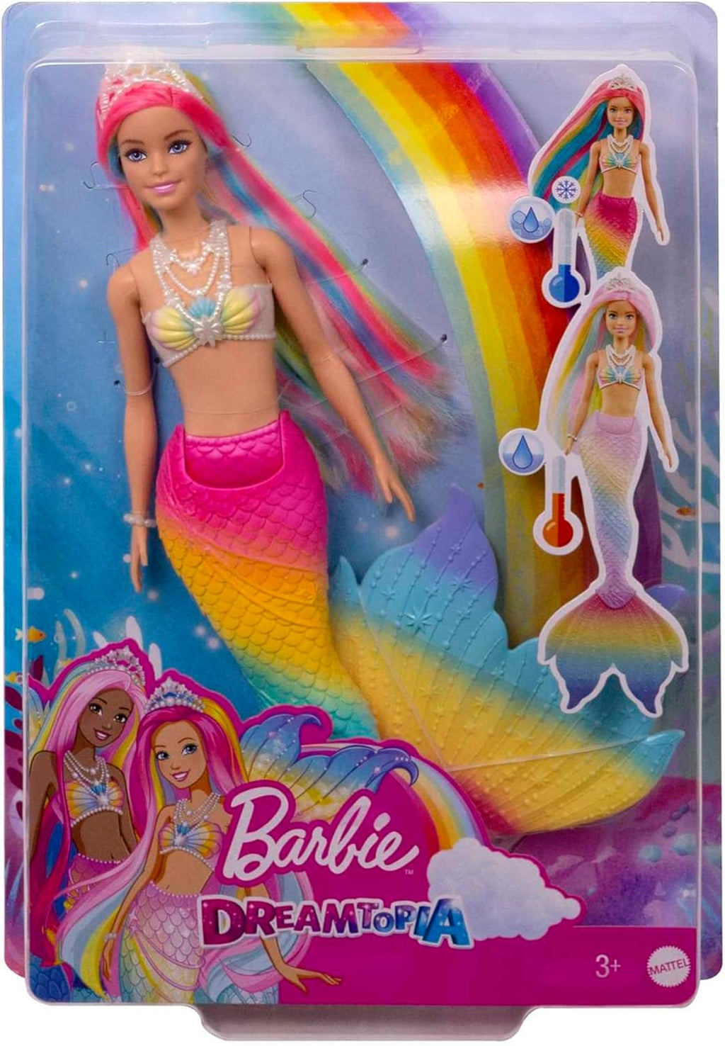 Barbie Dreamtopia Sirène Magique Arc-en-Ciel, Poupée Sirène Changeant De Couleur dans l'eau, Jouet pour Enfant de 3 Ans et Plus, GTF89