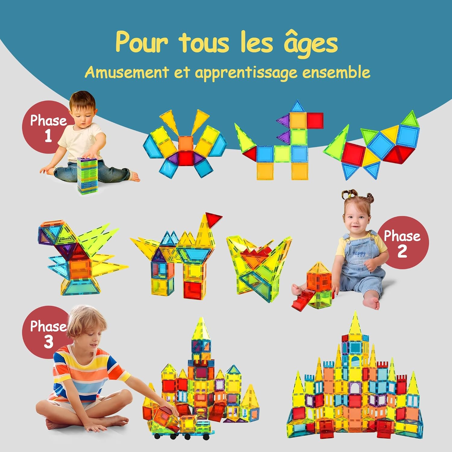 Olvy Blocs Magnétiques Montessori Jouet - 120 Tuiles Magnétiques Enfants - Jouet de Construction Magnétique Dès 3 Ans - Smart Playground Blocs Magnétiques (120 Tuiles Magnétiques)