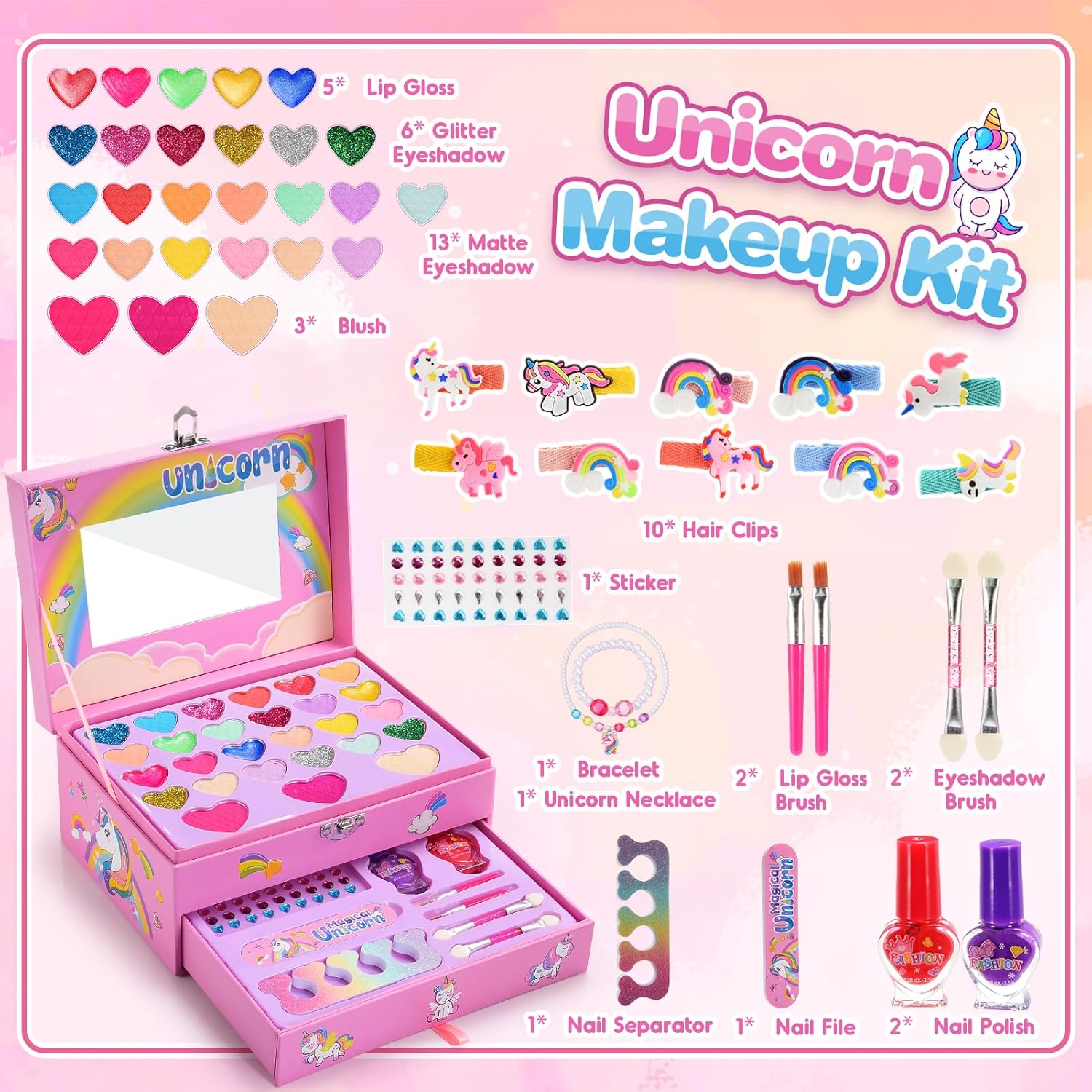 Licorne Maquillage Enfant Fille, Jouet Fille 5 6 7 8 9 10 Ans Licornes Palette Cadeau Noël Anniversaire Enfants 4-9 Ans Filles Coffret Maquillage Licorne Jouet Cadeau Filles 5-10