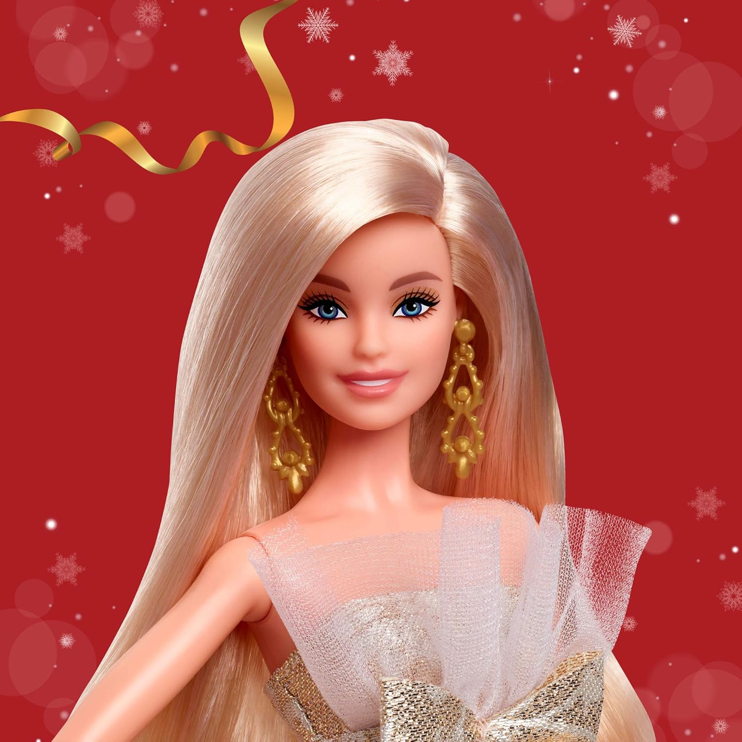 Barbie Poupée Joyeux Noël 2025, poupée Blonde emblématique Portant Une Robe Agent et Or, poupée Collector pour Les fêtes, avec Emballage de présentation et Socle, JBJ00
