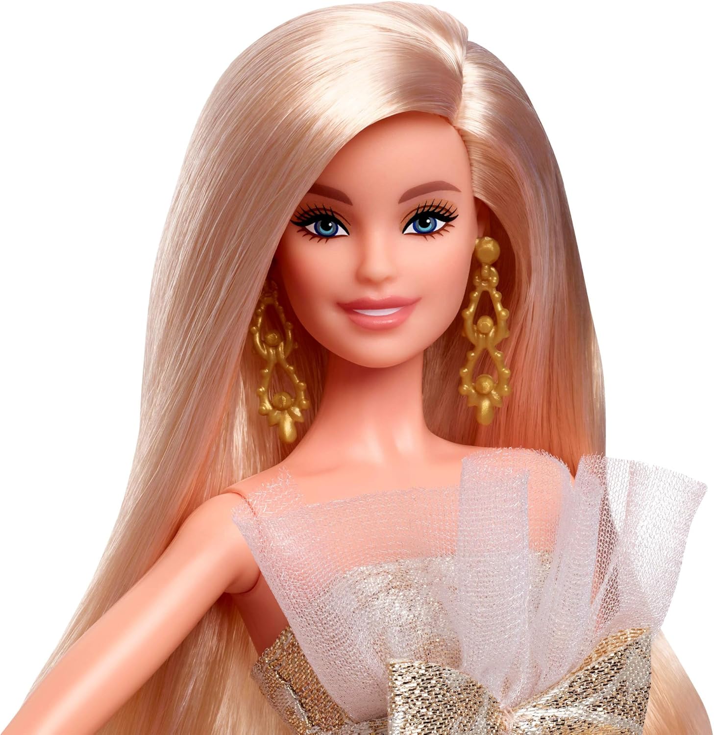 Barbie Poupée Joyeux Noël 2025, poupée Blonde emblématique Portant Une Robe Agent et Or, poupée Collector pour Les fêtes, avec Emballage de présentation et Socle, JBJ00