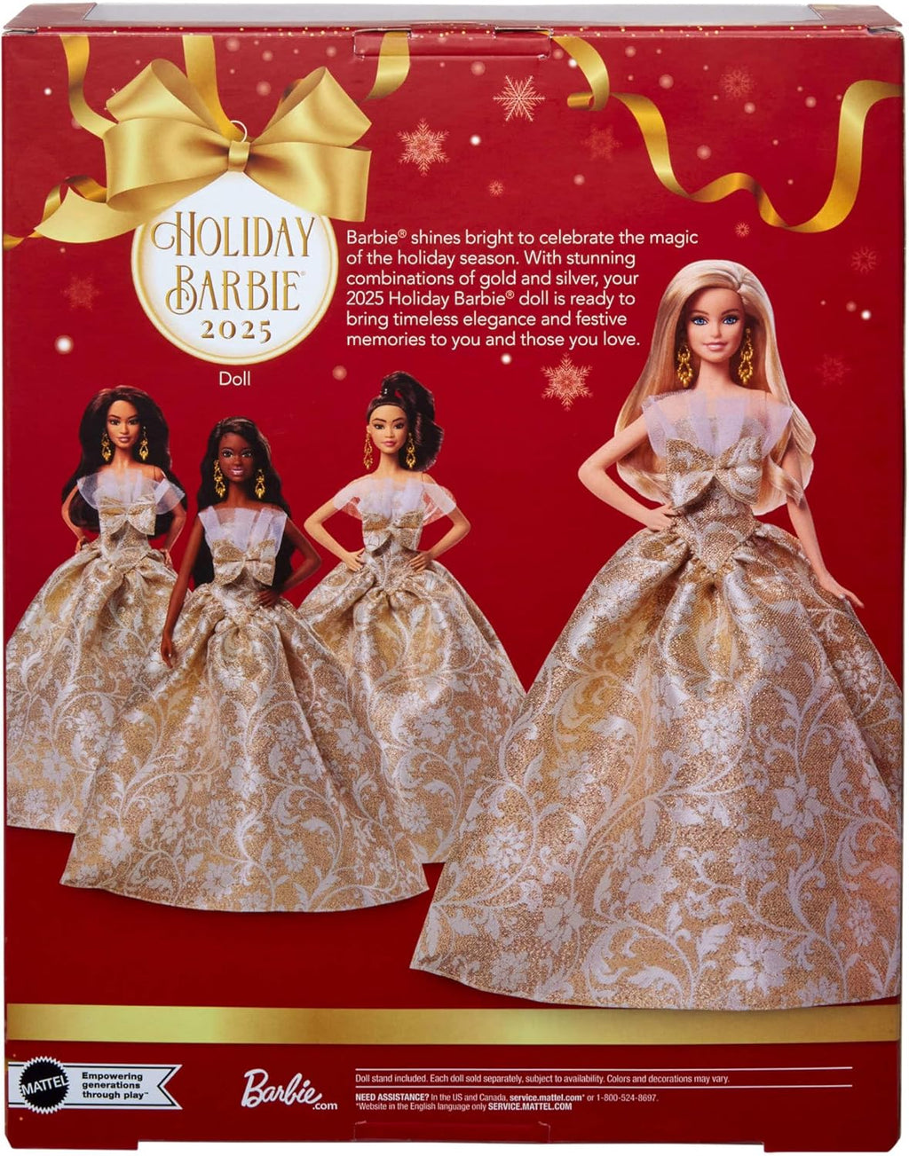 Barbie Poupée Joyeux Noël 2025, poupée Blonde emblématique Portant Une Robe Agent et Or, poupée Collector pour Les fêtes, avec Emballage de présentation et Socle, JBJ00