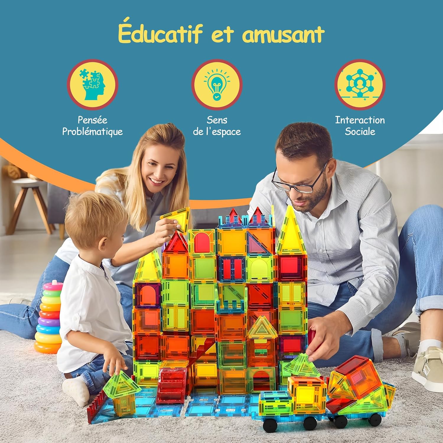 Olvy Blocs Magnétiques Montessori Jouet - 120 Tuiles Magnétiques Enfants - Jouet de Construction Magnétique Dès 3 Ans - Smart Playground Blocs Magnétiques (120 Tuiles Magnétiques)