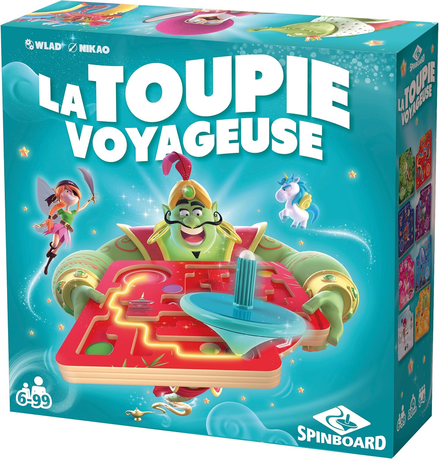 LA TOUPIE VOYAGEUSE - Jeu de société Enfants - Jeu 6 Ans - toupie - Jeu de société Famille - Défis/Missions - dextérité et adresse -Buzzy Games
