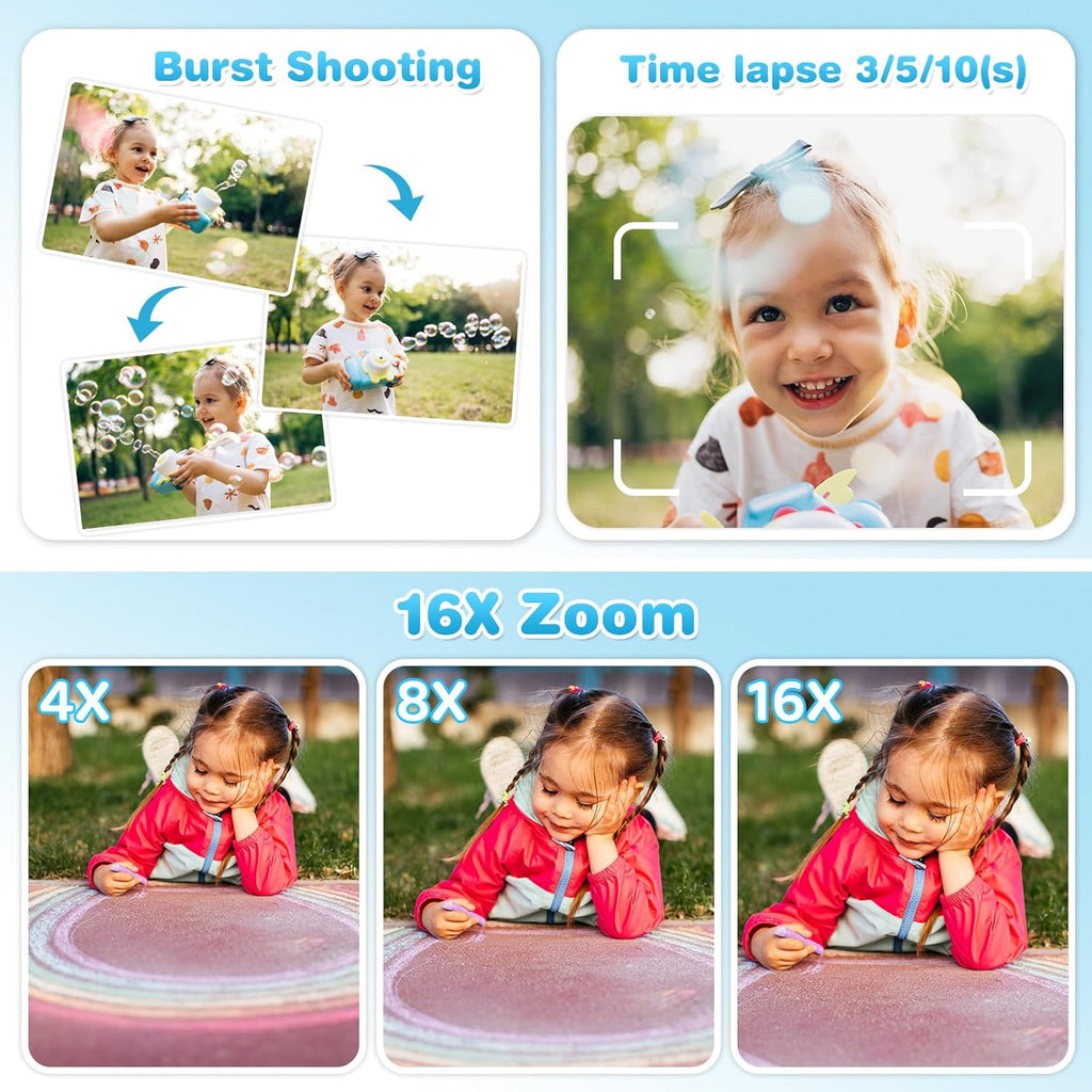 Appareil Photo Enfant, Appareil Photo Instantané 2.4" Écran avec Papier d'impression et Carte 32GB, Mode Video et Selfie, Jouet Cadeau pour Filles Garçons Enfant de 3-14 Ans(Bleu)