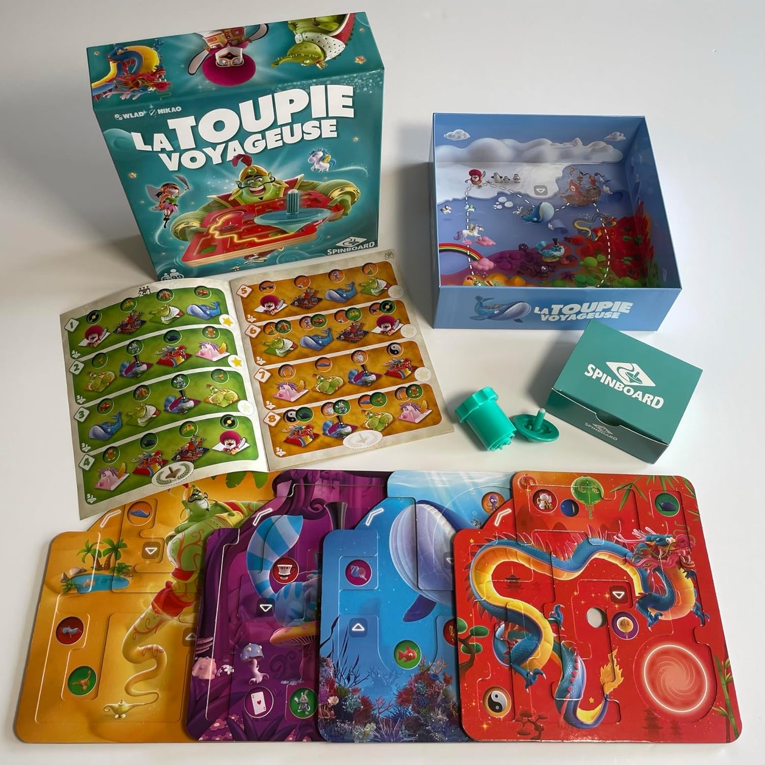 LA TOUPIE VOYAGEUSE - Jeu de société Enfants - Jeu 6 Ans - toupie - Jeu de société Famille - Défis/Missions - dextérité et adresse -Buzzy Games