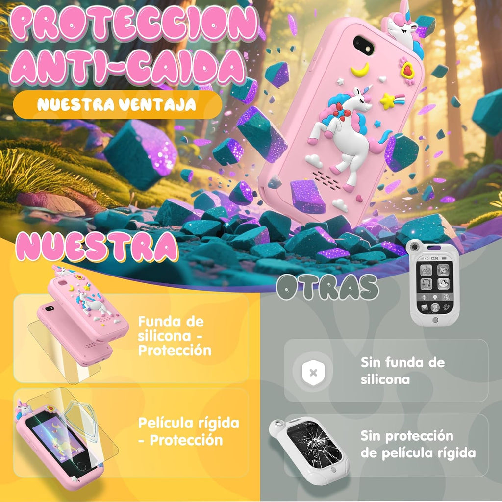 Telephone Enfant, Smartphone Jouets Enfant 3-12 Ans, avec 20 Jeux Éducatifs, MP3 Musique Podomètre Alarme Double Caméra, 8GB Carte SD Incluse - Cadeau Anniversaire/Noël pour Rose