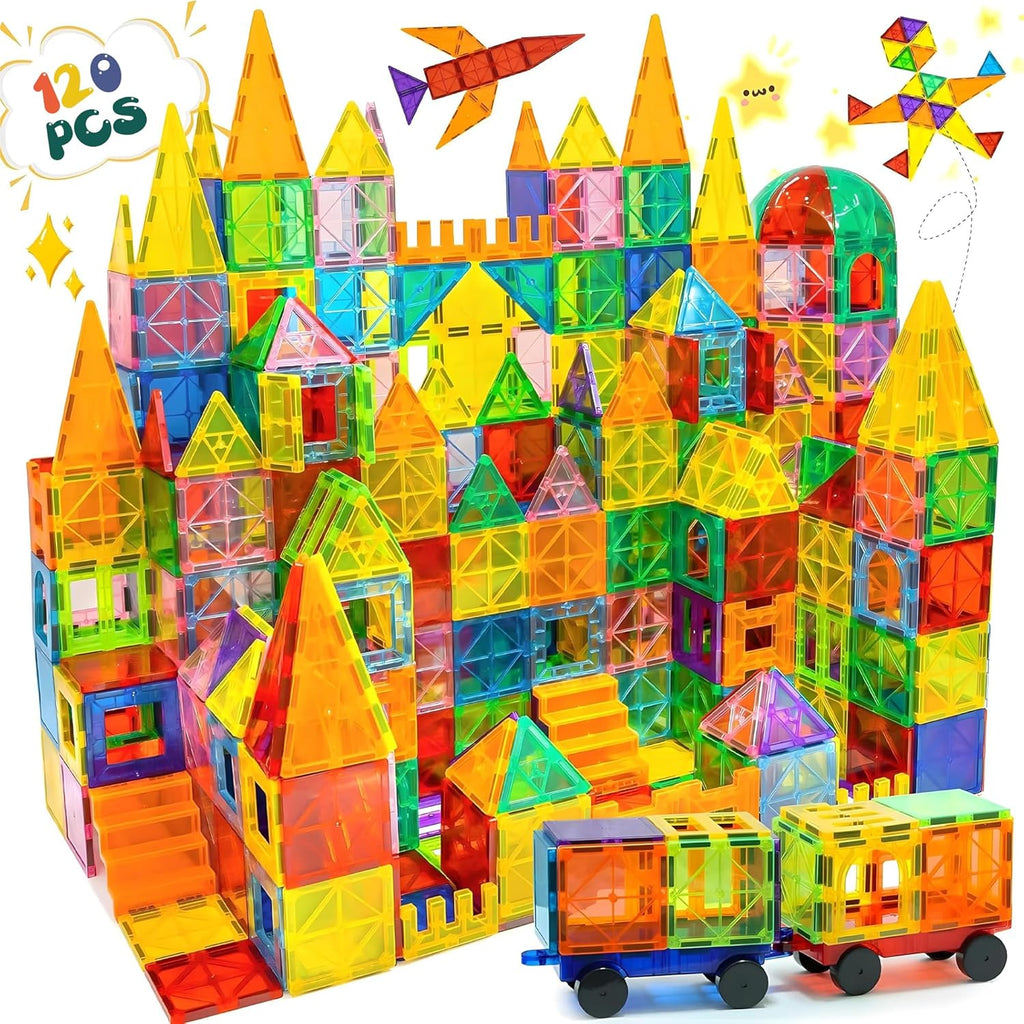 Olvy Blocs Magnétiques Montessori Jouet - 120 Tuiles Magnétiques Enfants - Jouet de Construction Magnétique Dès 3 Ans - Smart Playground Blocs Magnétiques (120 Tuiles Magnétiques)